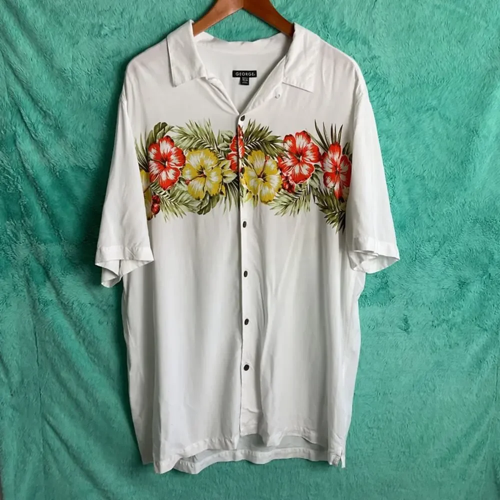 George Mens Floral Hawaiian Button up shirt Big and tall XLT 46 48